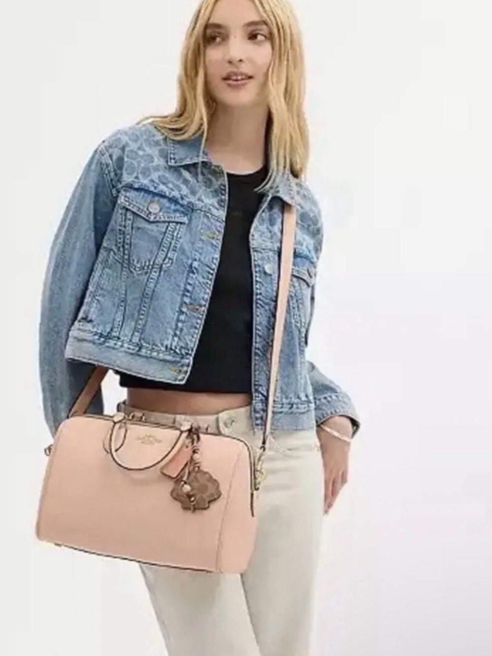 Coach Blush Pink Pebbled Leather Satchel with Charm